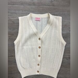 Women's Vintage Cream Cable Knit Sweater Vest